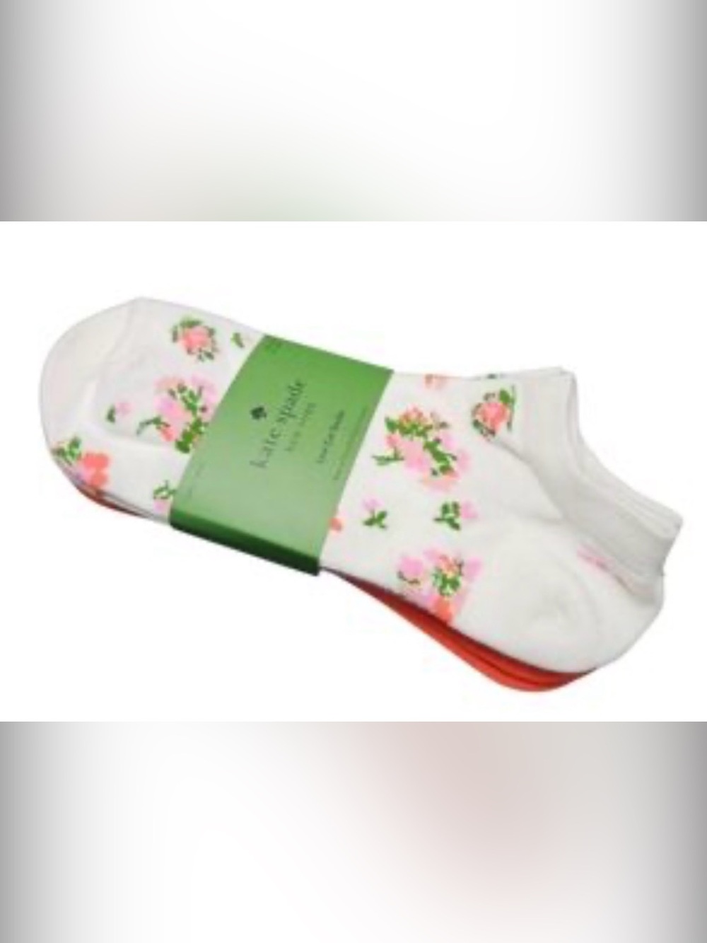kate spade NWT 3-Pair Floral/White & Orange Crew Socks. One Size.